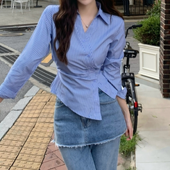 シャーリングブラウスシャツ BLUE