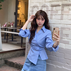 シャーリングブラウスシャツ BLUE