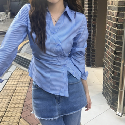 シャーリングブラウスシャツ BLUE