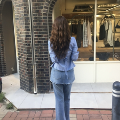 シャーリングブラウスシャツ BLUE