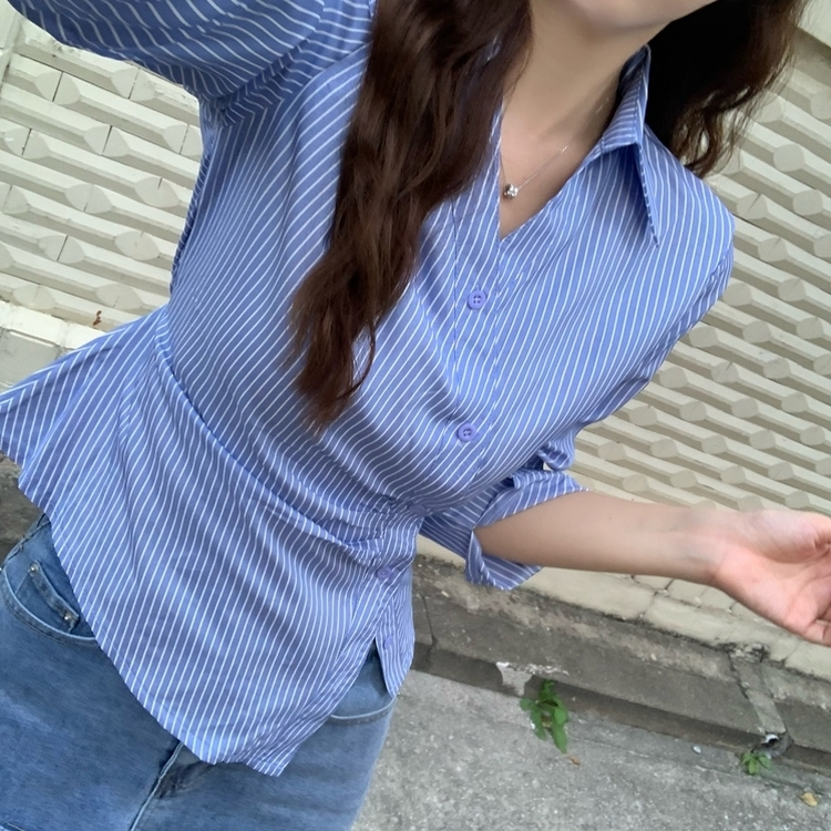 シャーリングブラウスシャツ BLUE