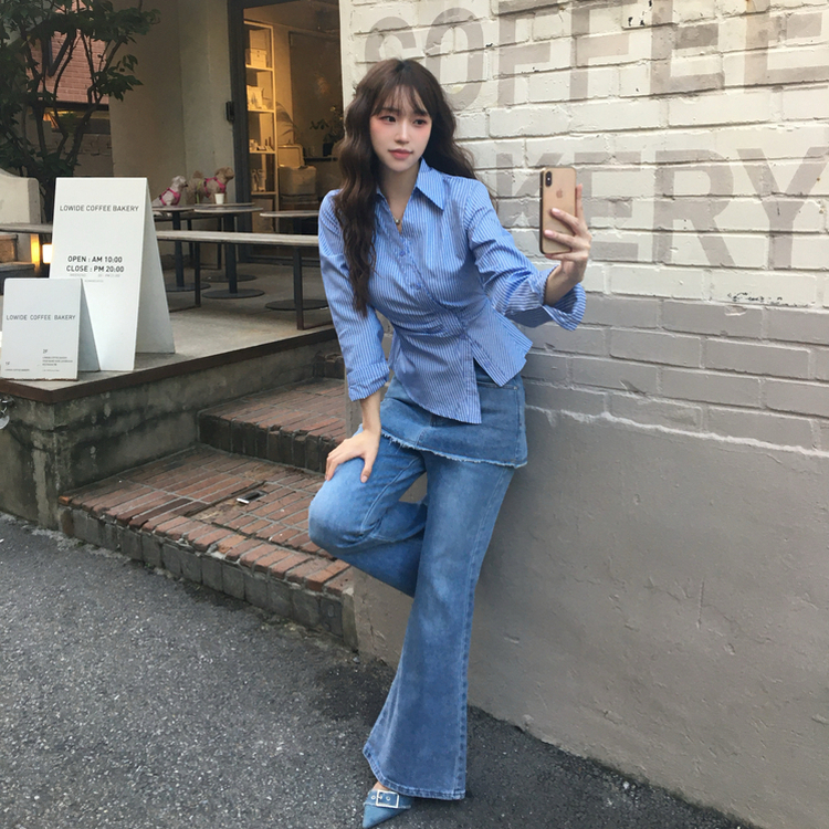 シャーリングブラウスシャツ BLUE