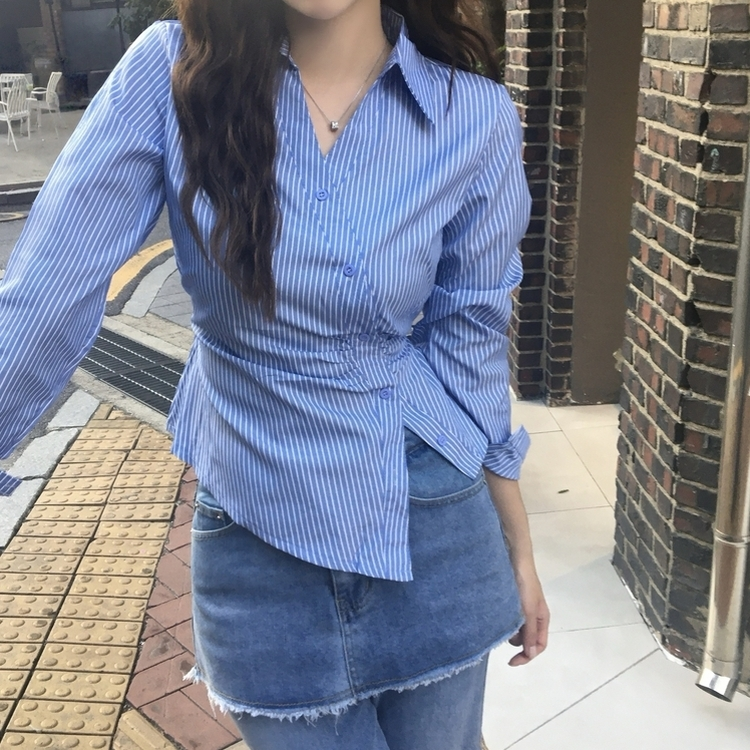 シャーリングブラウスシャツ BLUE