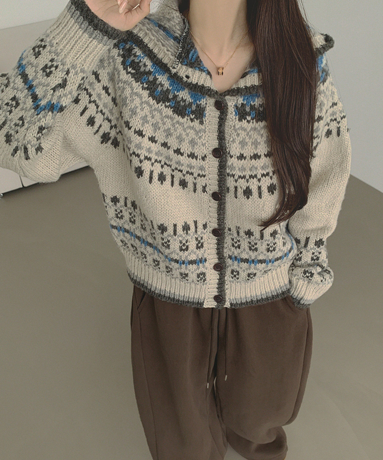 보들 노르딕 보온성 좋은 후드 가디건