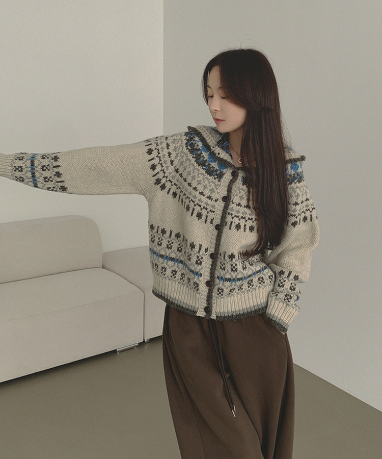 보들 노르딕 보온성 좋은 후드 가디건