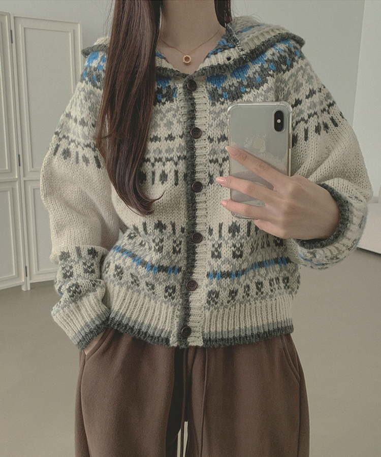 보들 노르딕 보온성 좋은 후드 가디건