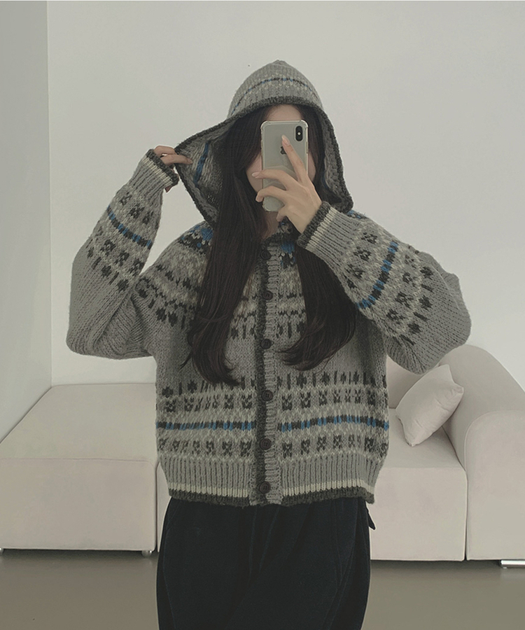 보들 노르딕 보온성 좋은 후드 가디건