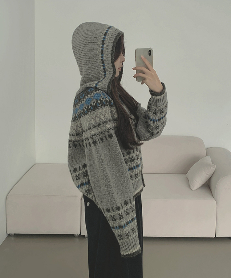 보들 노르딕 보온성 좋은 후드 가디건