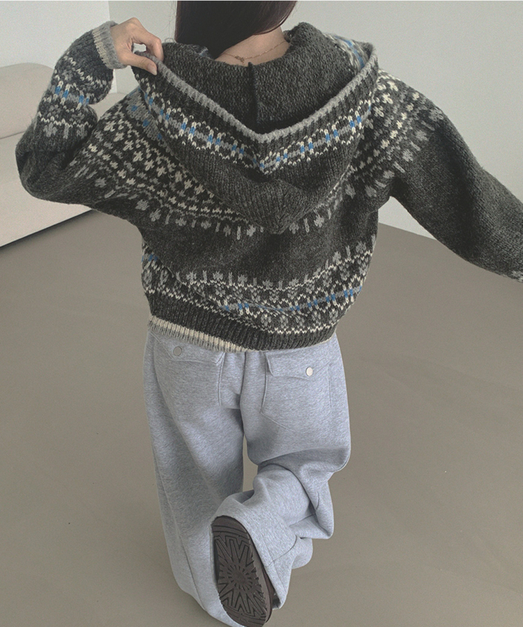 보들 노르딕 보온성 좋은 후드 가디건