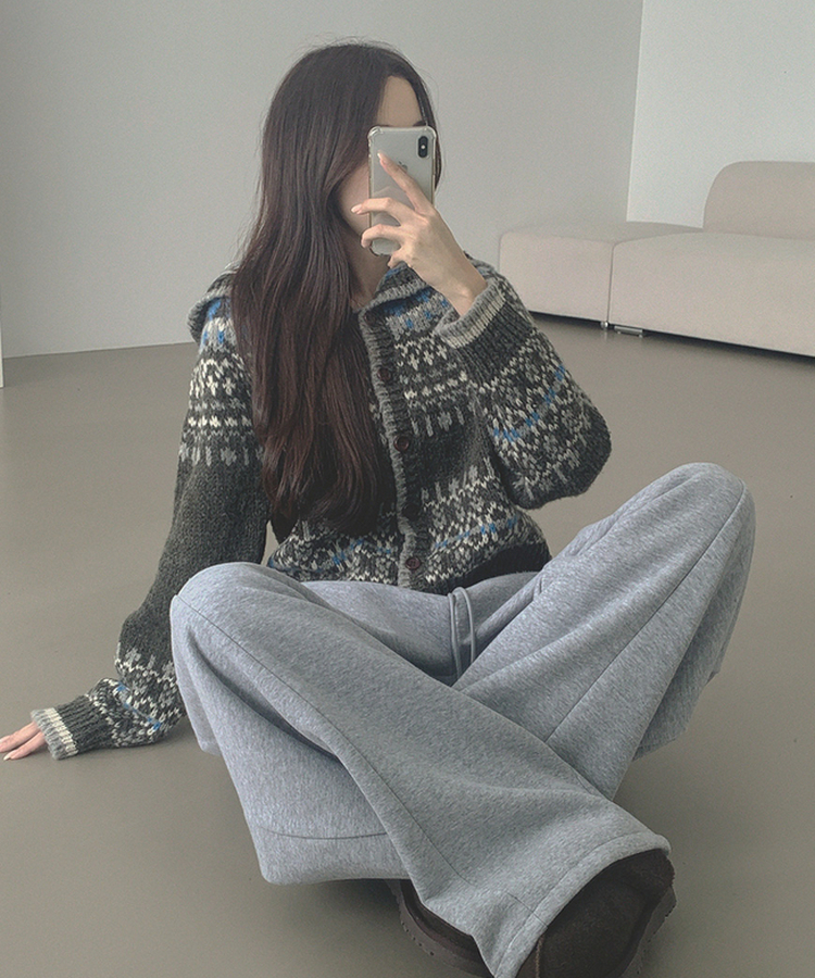 보들 노르딕 보온성 좋은 후드 가디건