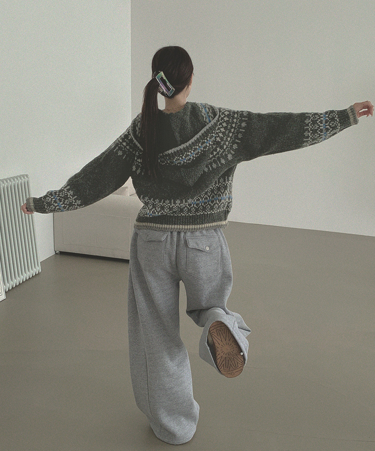 보들 노르딕 보온성 좋은 후드 가디건