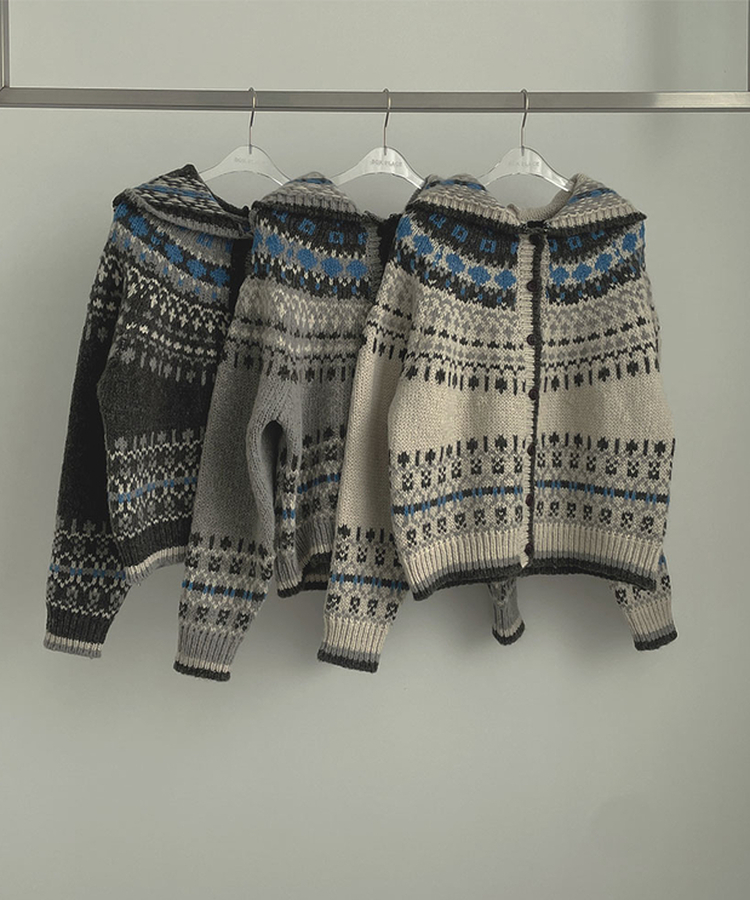 보들 노르딕 보온성 좋은 후드 가디건