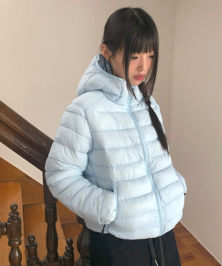 フードナイロン軽量ダウンジャンパー SKY BLUE