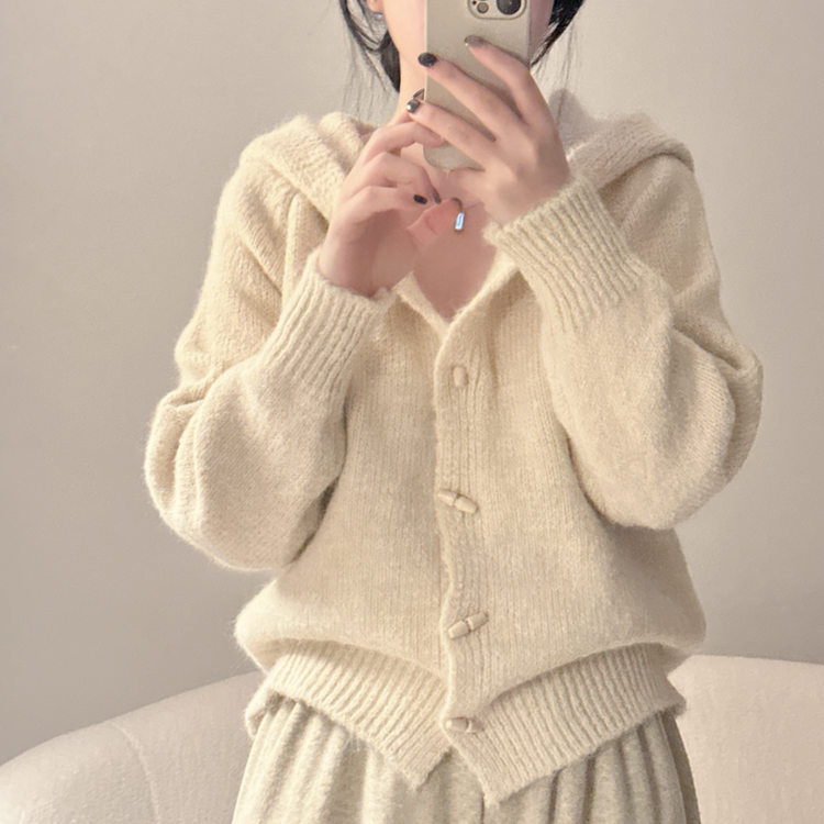 떡볶이 후드 보카시 니트 기디건 아이베이지