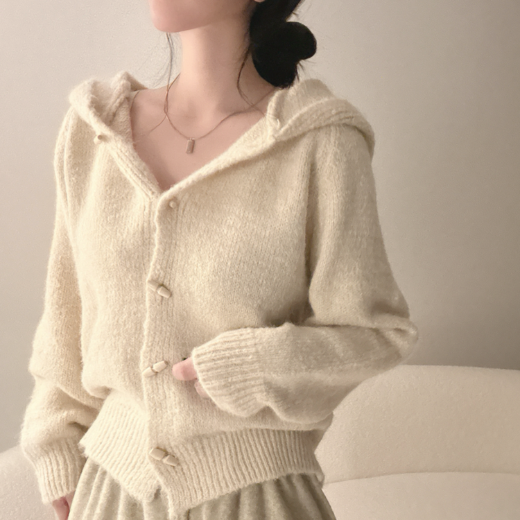 떡볶이 후드 보카시 니트 기디건 아이베이지