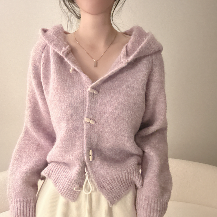 떡볶이 후드 보카시 니트 기디건 퍼플
