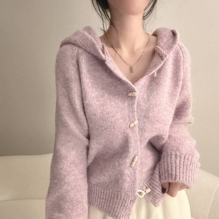 떡볶이 후드 보카시 니트 기디건 퍼플