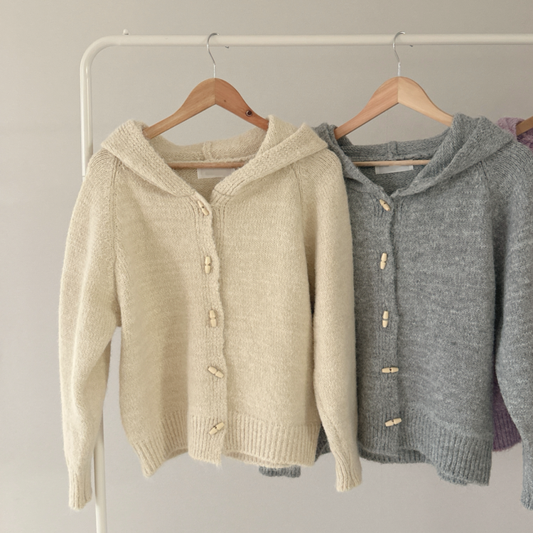 떡볶이 후드 보카시 니트 기디건