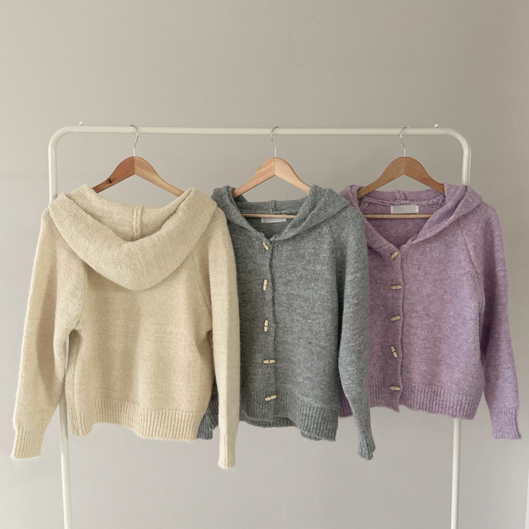 떡볶이 후드 보카시 니트 기디건