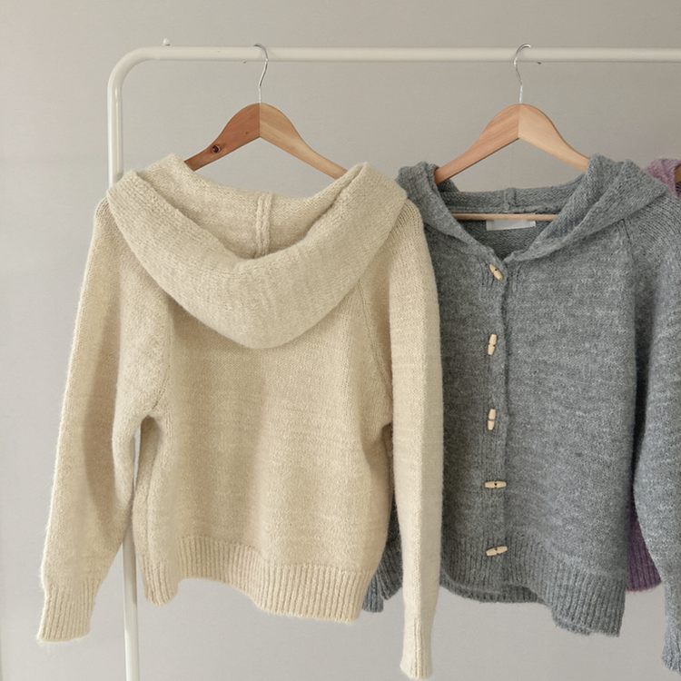 떡볶이 후드 보카시 니트 기디건