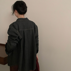 Made 소호 빈티지 자수 포켓 데님 카라셔츠 청남방 흑청