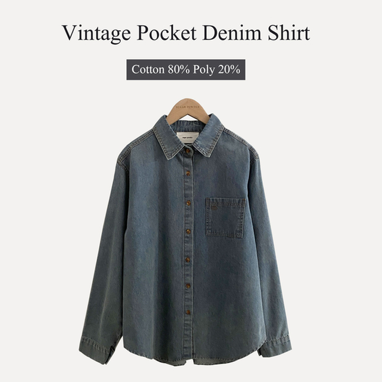 Made 소호 빈티지 자수 포켓 데님 카라셔츠 청남방