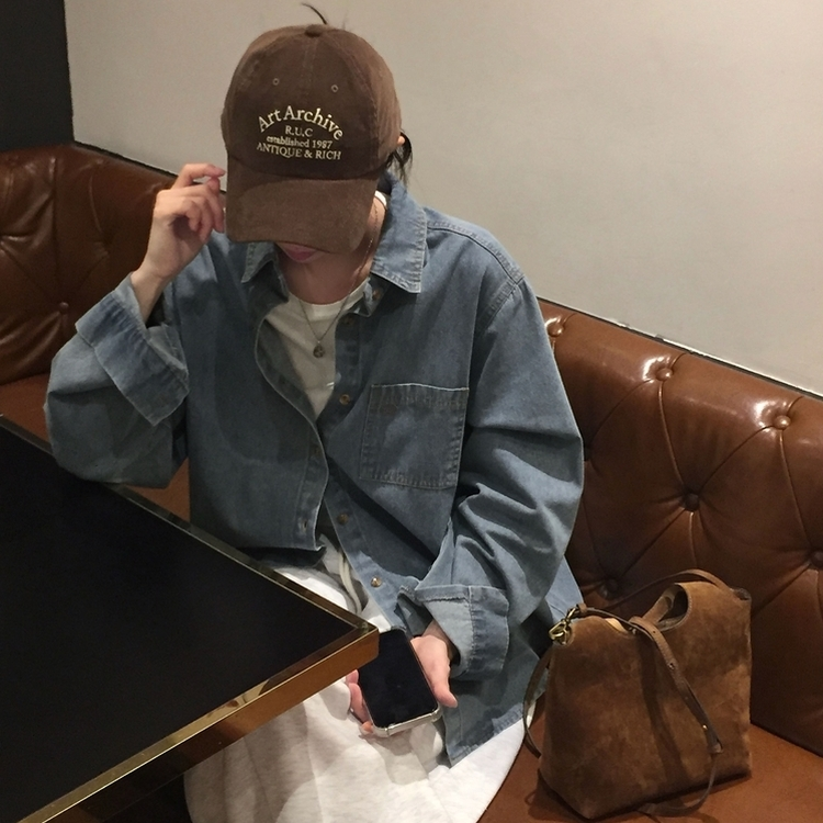 Made 소호 빈티지 자수 포켓 데님 카라셔츠 청남방 연청