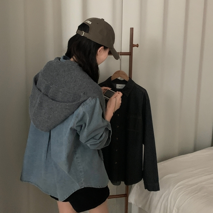 Made 소호 빈티지 자수 포켓 데님 카라셔츠 청남방 연청