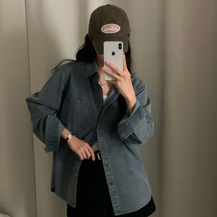 Made 소호 빈티지 자수 포켓 데님 카라셔츠 청남방 연청