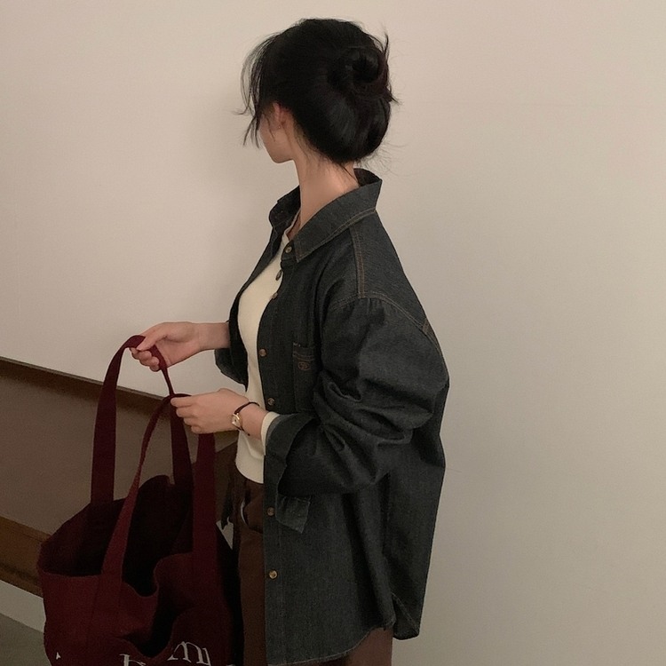 Made 소호 빈티지 자수 포켓 데님 카라셔츠 청남방 흑청