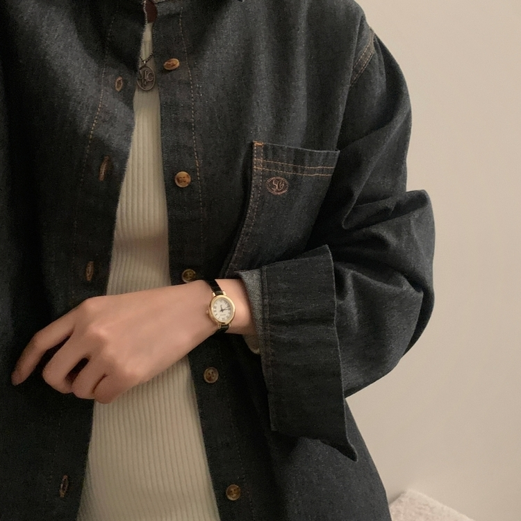 Made 소호 빈티지 자수 포켓 데님 카라셔츠 청남방 흑청