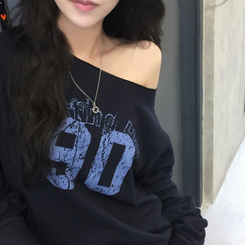 빈티지 넘버 프린팅 원숄더 롱슬리브 레터링 긴팔티셔츠 맨투맨 네이비