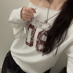 빈티지 넘버 프린팅 원숄더 롱슬리브 레터링 긴팔티셔츠 맨투맨 아이보리