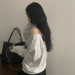 빈티지 넘버 프린팅 원숄더 롱슬리브 레터링 긴팔티셔츠 맨투맨 아이보리