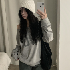 빈티지 넘버 프린팅 원숄더 롱슬리브 레터링 긴팔티셔츠 맨투맨 그레이