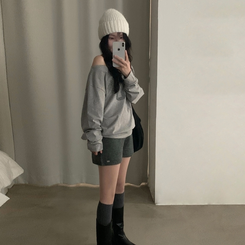 빈티지 넘버 프린팅 원숄더 롱슬리브 레터링 긴팔티셔츠 맨투맨 그레이