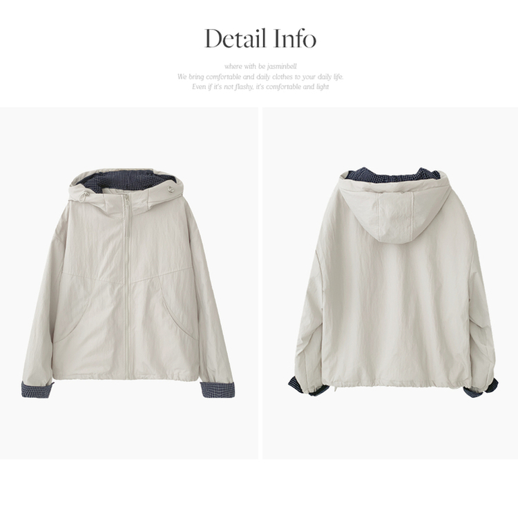 카블 체크 배색 오버핏 아방 후드 집업 바람막이 점퍼