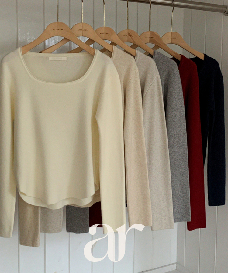 スクエアネックデイリー長袖ニット(7color)