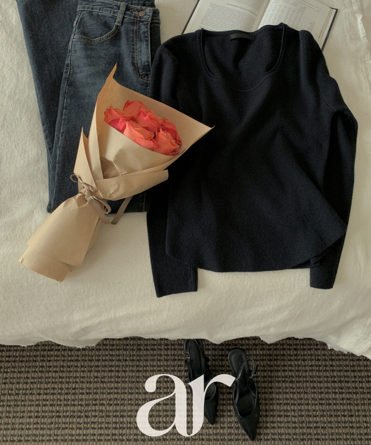 スクエアネックデイリー長袖ニット(7color)