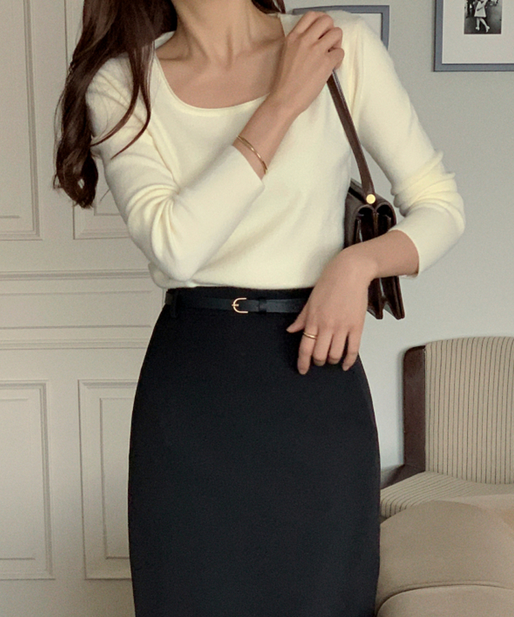 スクエアネックデイリー長袖ニット(7color) IVORY