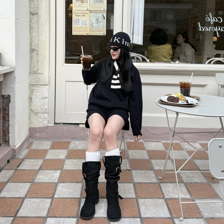 スエードロングブーツ BLACK