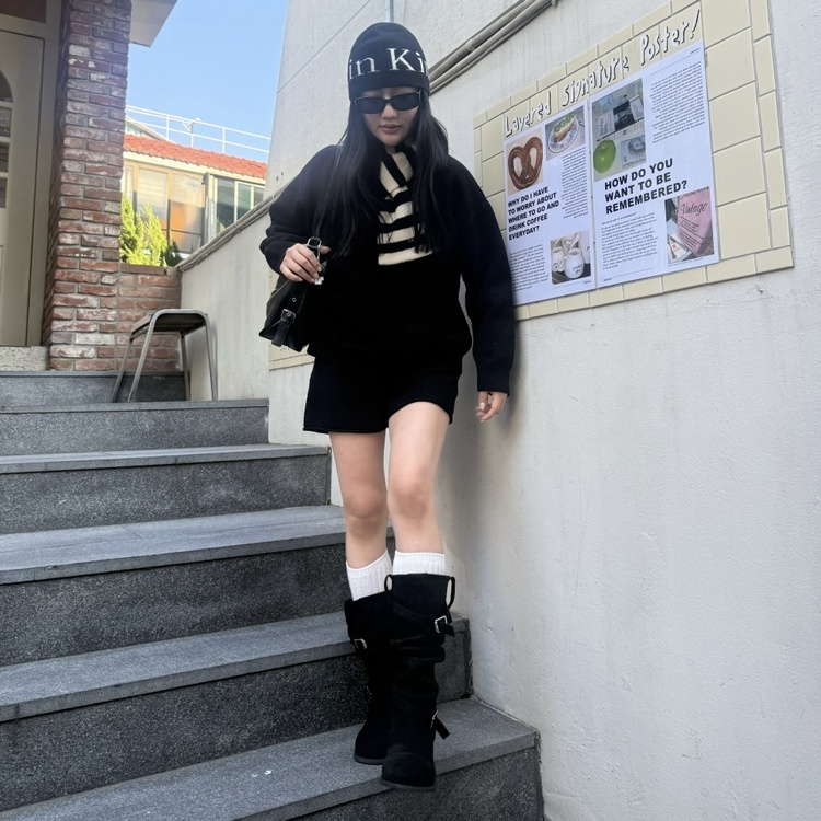 スエードロングブーツ BLACK