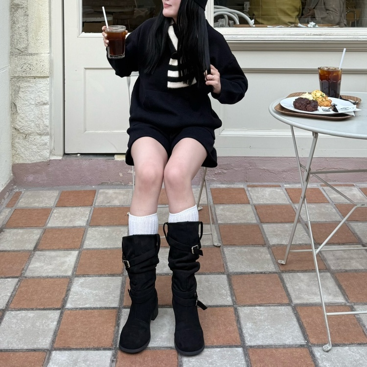 スエードロングブーツ BLACK