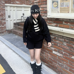 ストライプニットマフラー BLACK