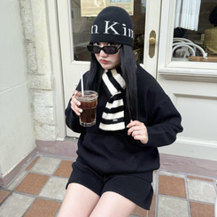 ストライプニットマフラー BLACK