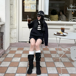 ストライプニットマフラー BLACK