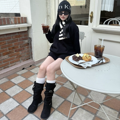 ストライプニットマフラー BLACK