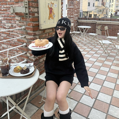 ストライプニットマフラー BLACK