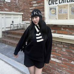 ストライプニットマフラー BLACK