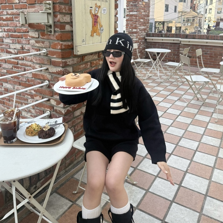 ストライプニットマフラー BLACK